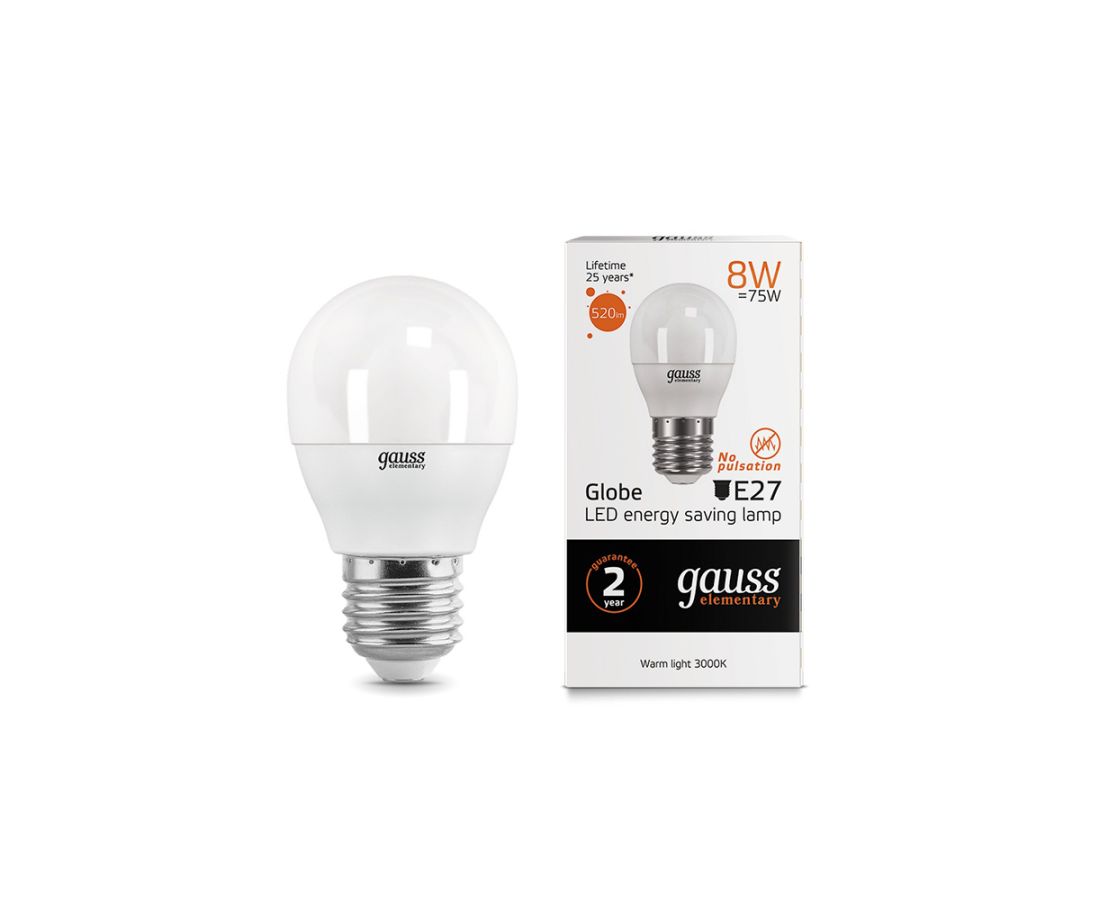 ლედ ნათურა Globe E27 8W 2700K gauss el - 53218 — ნათურა და ვაზნა